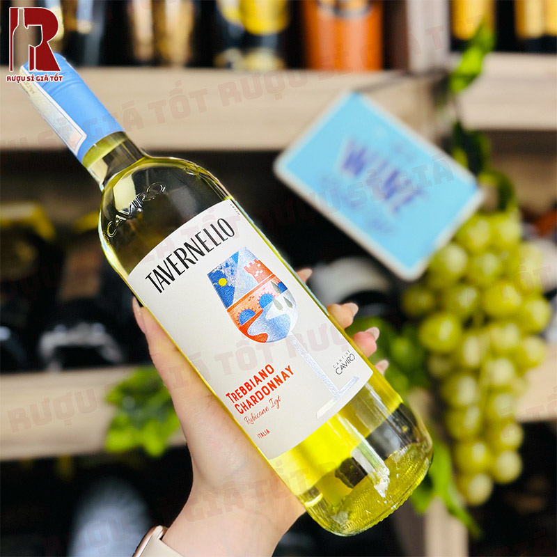 Rượu Vang Ý Trắng Tavernello Trebbiano Chardonnay Rubicone tươi trẻ và dễ uống