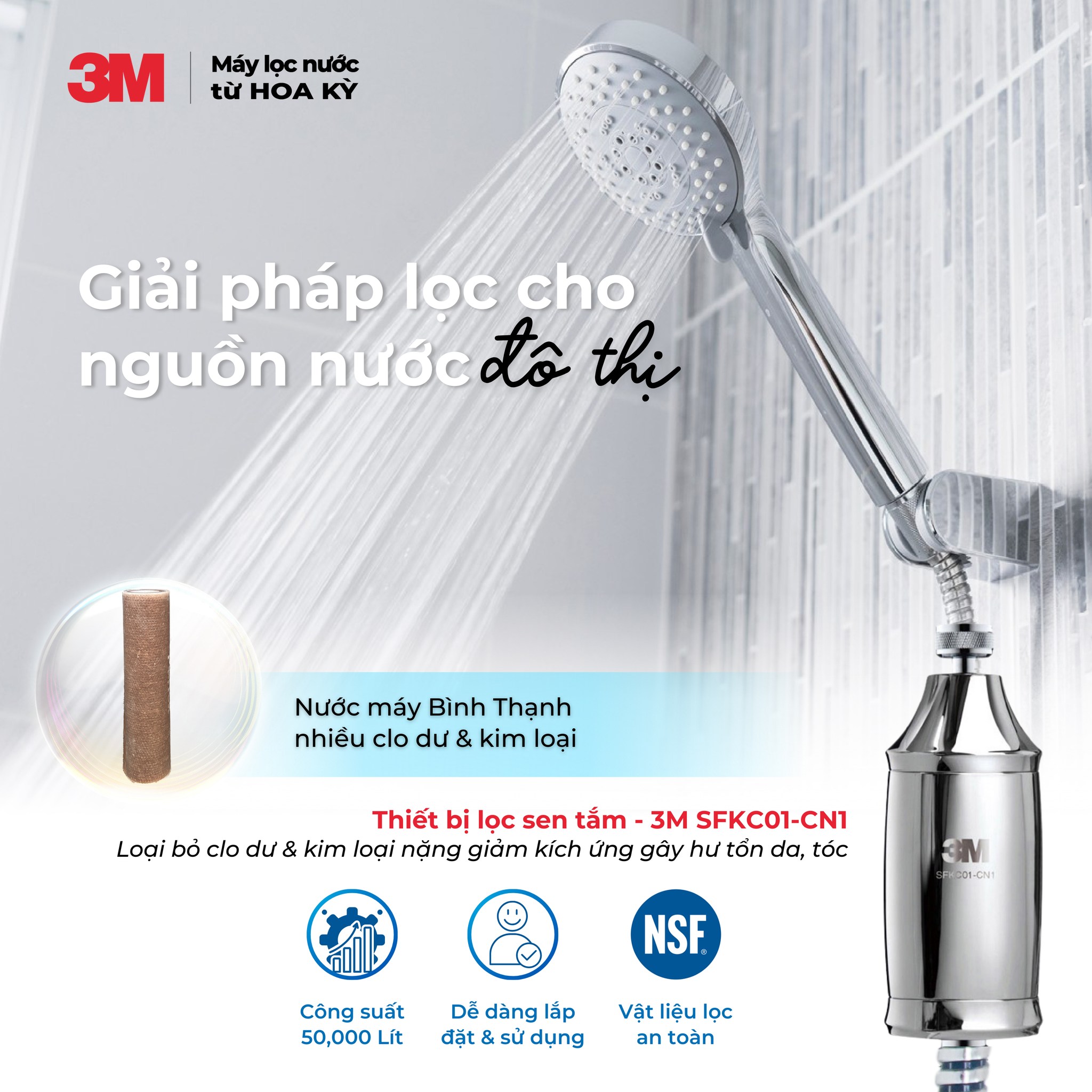 Nâng tầm trải nghiệm tắm gội với thiết bị lọc sen tắm 3M SFKC01-CN1