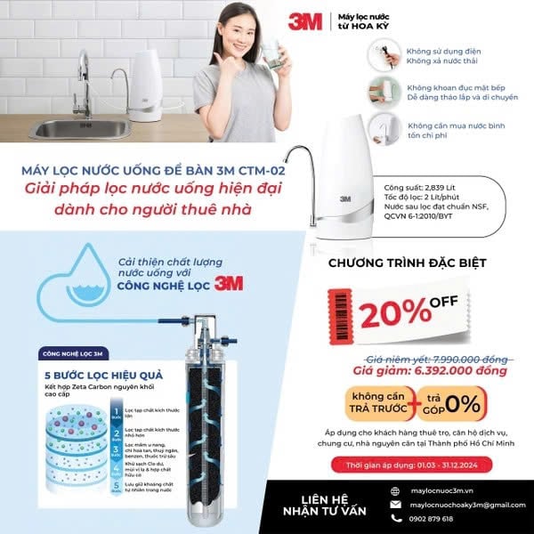 Giải pháp lọc nước hiện đại cho người thuê nhà: Máy lọc nước uống để bàn 3M CTM-02