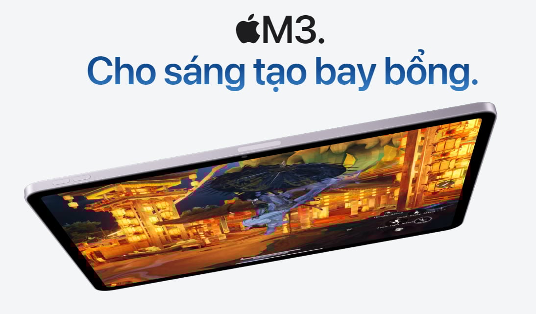 iPad Air mới. Trang bị chip Apple M3 mạnh mẽ. Sẵn sàng cho mọi việc. Được thiết kế cho Apple Intelligence.