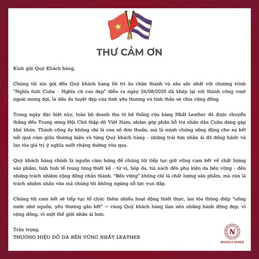 NGHĨA TÌNH CUBA - NGHĨA CỬ CAO ĐẸP CÙNG THƯƠNG HIỆU ĐỒ DA BỀN VỮNG NHATLEATHER