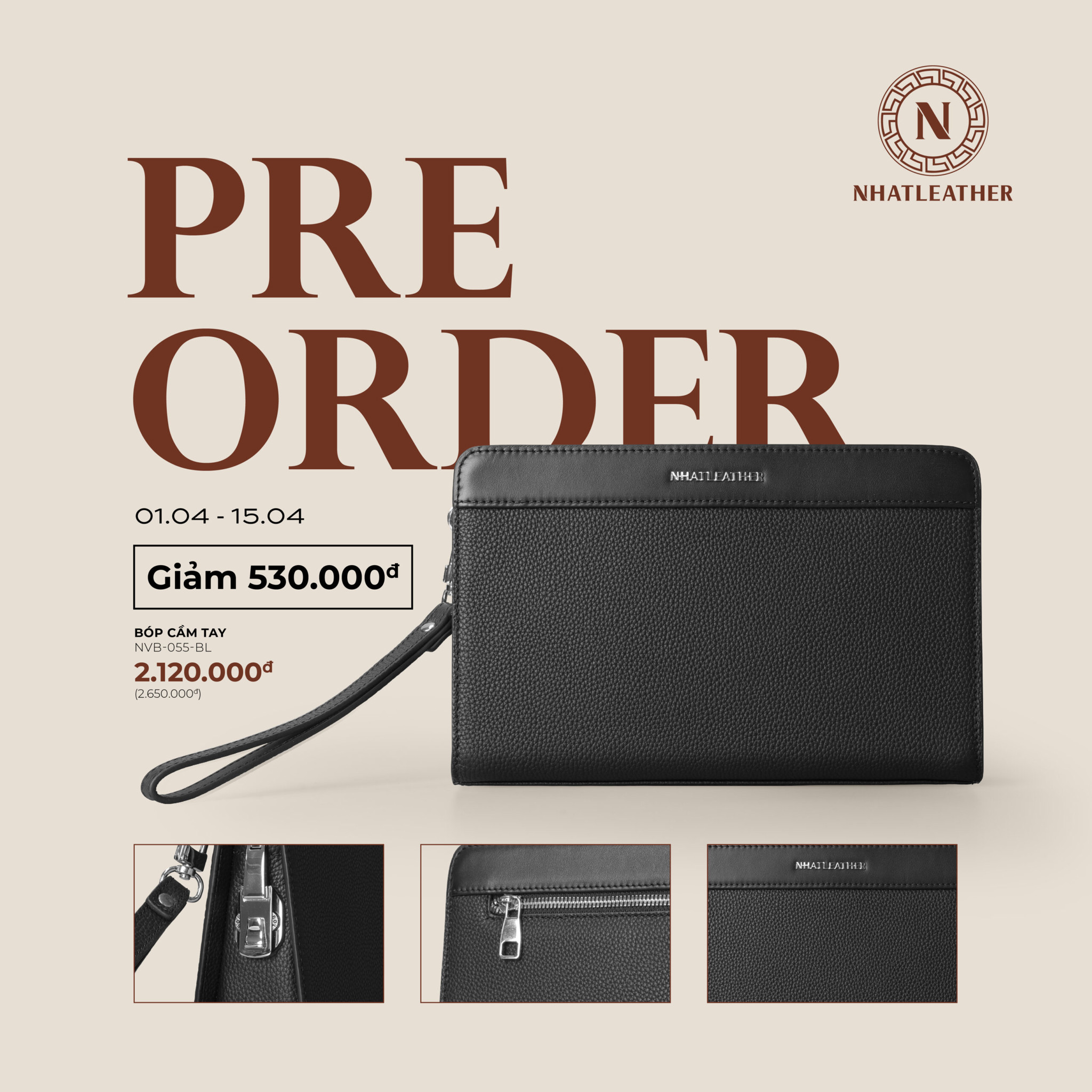 Pre-order Ví Nam NVB-055 Da Togo Cao Cấp (Màu Đen)
