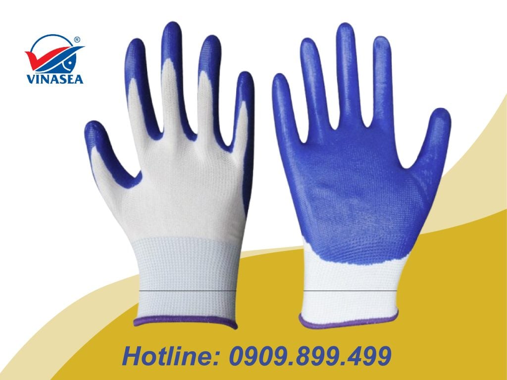 Găng tay xốp trắng xanh