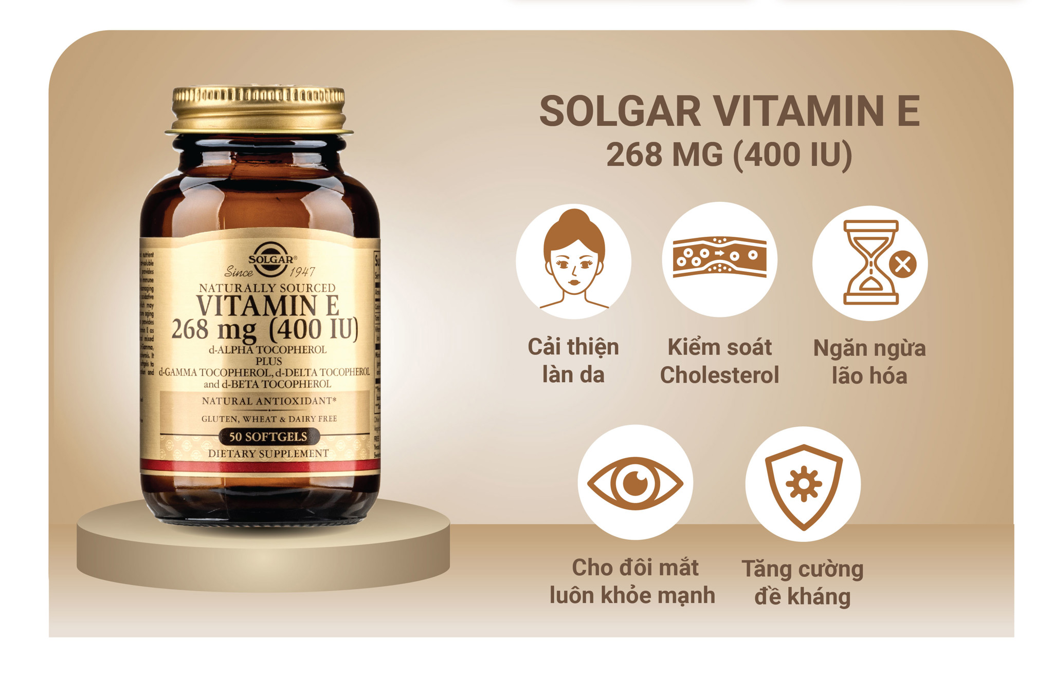 Vitamin E 268 MG 400 IU Solgar Chăm Sóc Sắc Đẹp