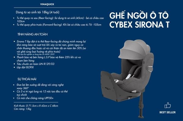 Ghế ngồi ô tô CYBEX SIRONA T được trang bị hệ thống xoay 360°