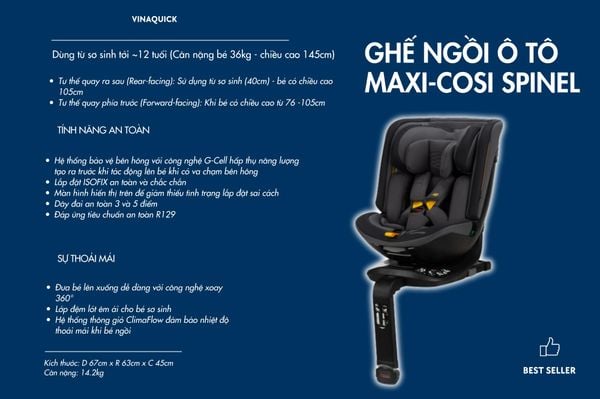 Ghế ngồi ô tô MAXI-COSI SPINEL hiện đại với khả năng xoay 360°
