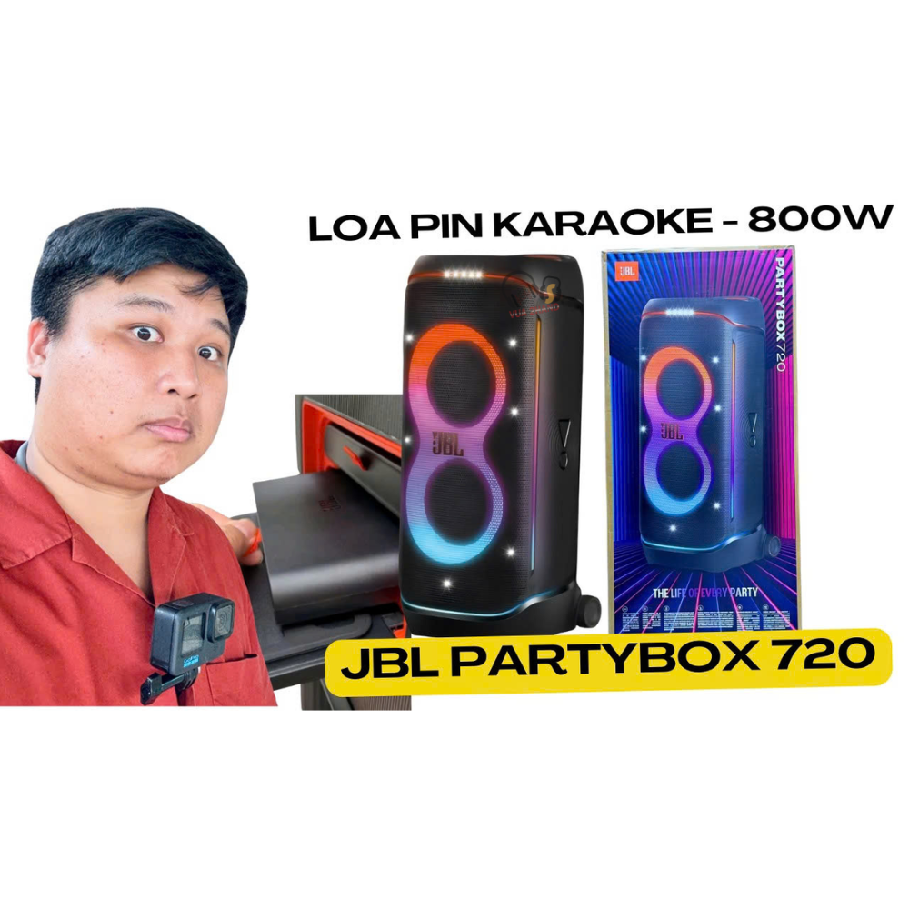 JBL Partybox 720 sử dụng 2 viên pin - công suất 800w - đèn led full RGB
