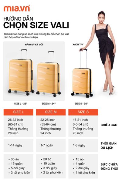 bảng size vali